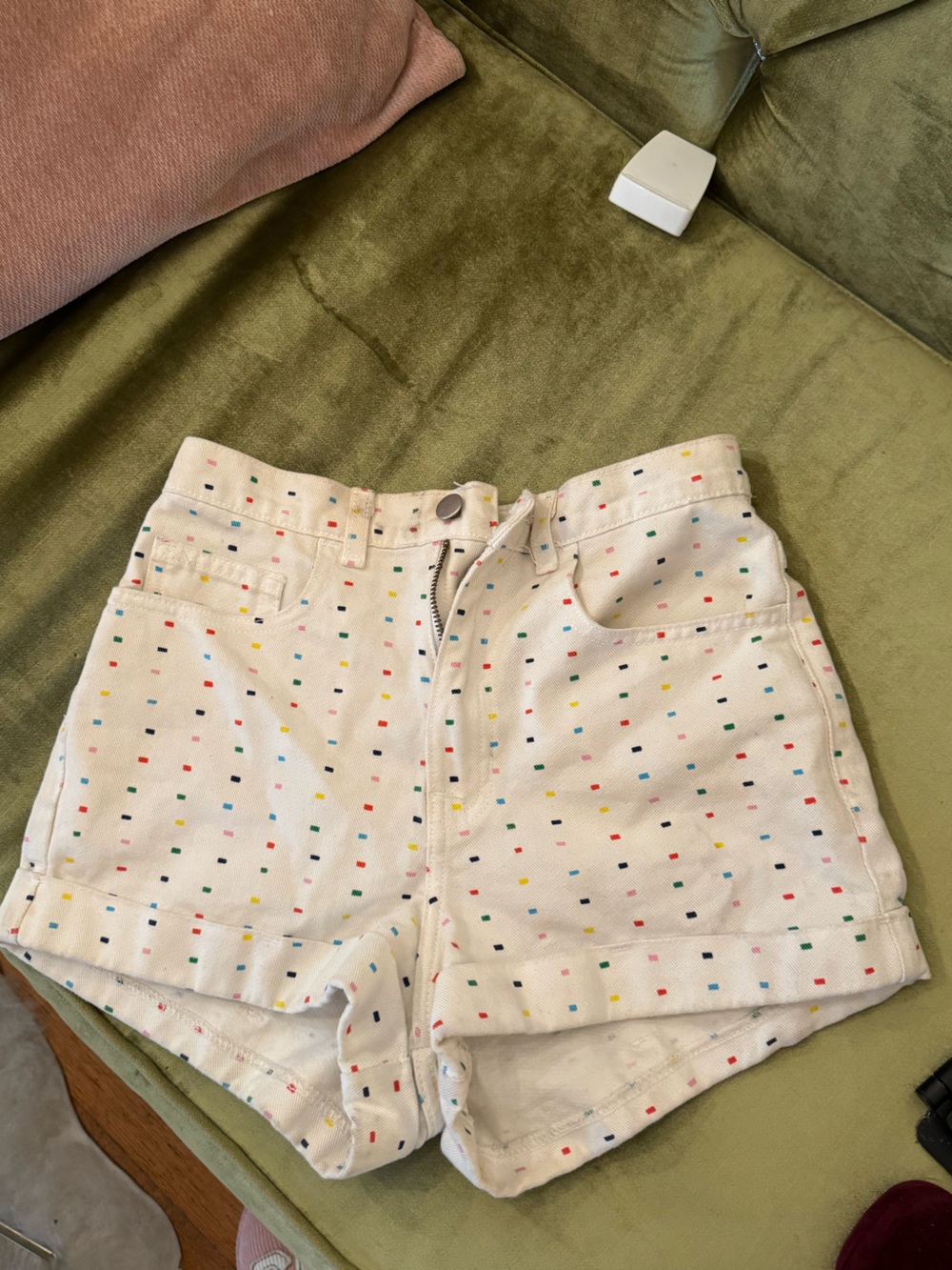 American Apparel White Shorts with Multicolor Dash Print